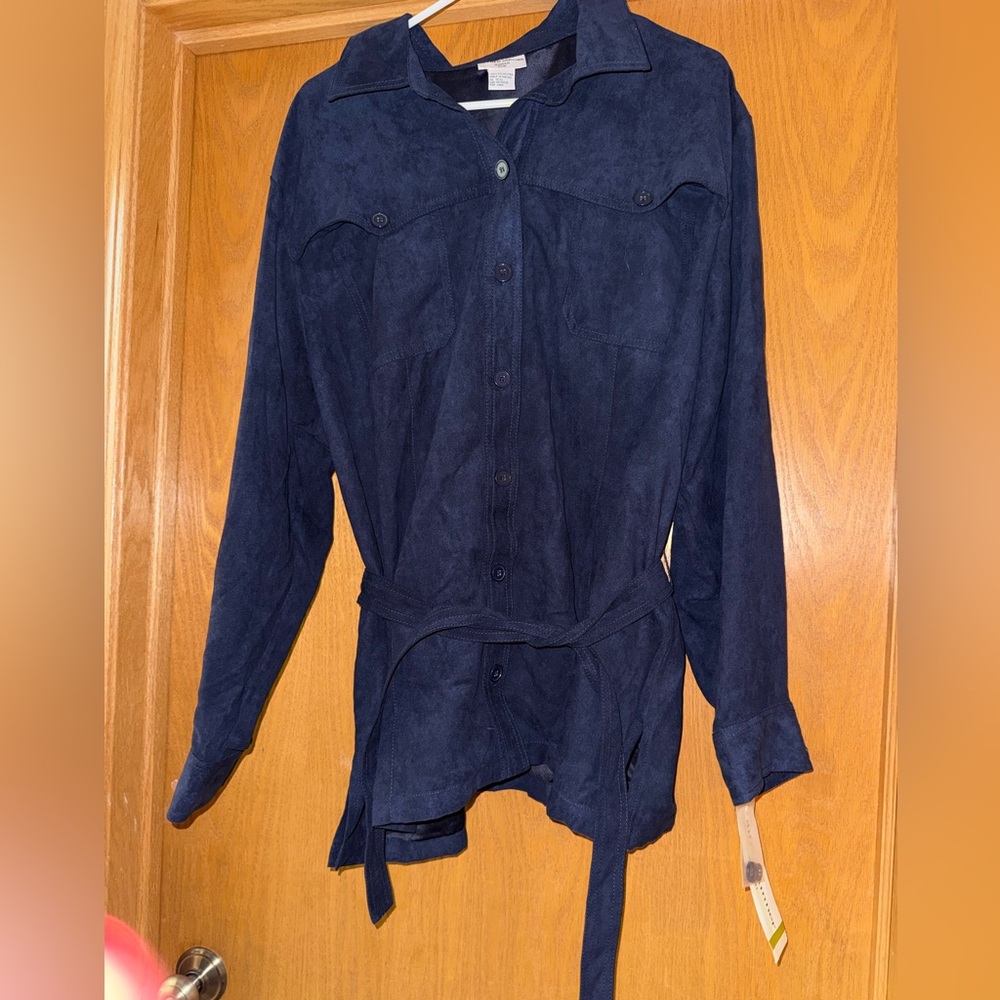 Alfred Dunner Navy Button Down Shirt with Belt